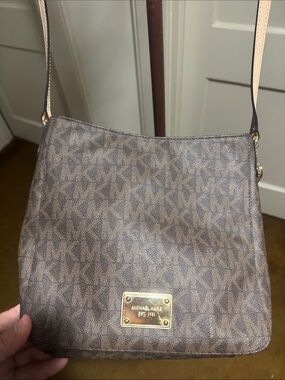 Michael Kors Brown Logo Crossbody with Gold Plaque